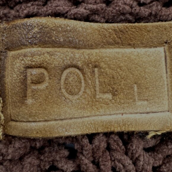 POL Chunky Sweater Womens Large Brown Cropped Cable Cuff Sleeve Knit Soft Boho - Picture 5 of 8